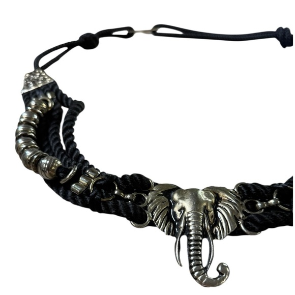 Elephant Statement Rope Belt 38” Length Black Silver Festival Boho - Picture 7 of 8
